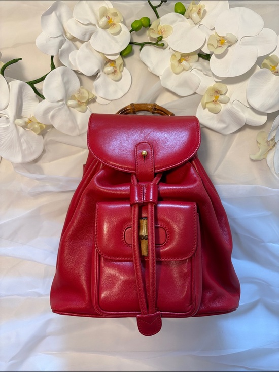 Gucci Handbags - Vintage Tom Ford Era Gucci Red Mini Bamboo Backpack